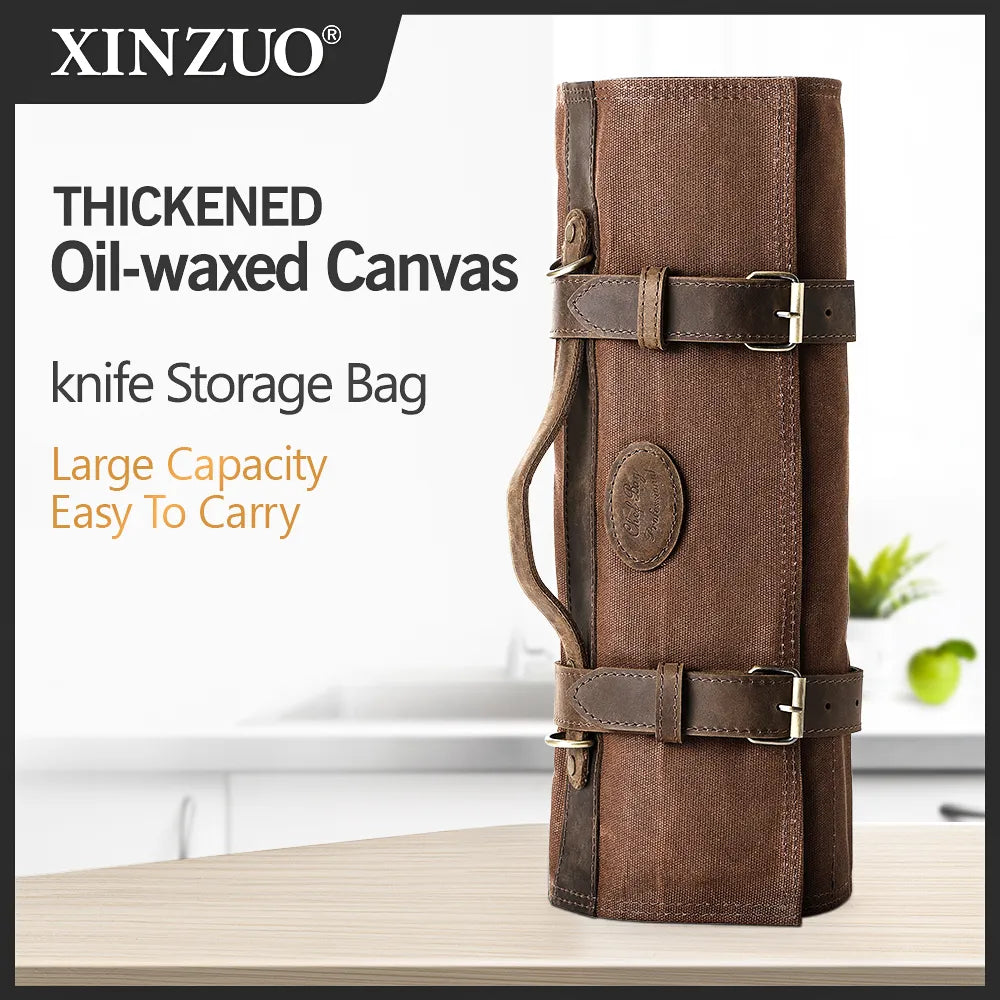 XINZUO Thickened Canvas Foldable Chef Roll Bag Kitchen Knife Bags Cooking Portable Durable Knife Storage Pockets Carry Case