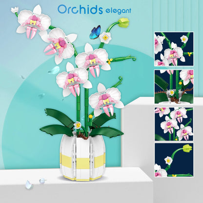 Orchid Flower Building Blocks Model Set Romantic Flowers Wildflower Bouquet Bricks Toys Home Decoration Children Holiday Gift