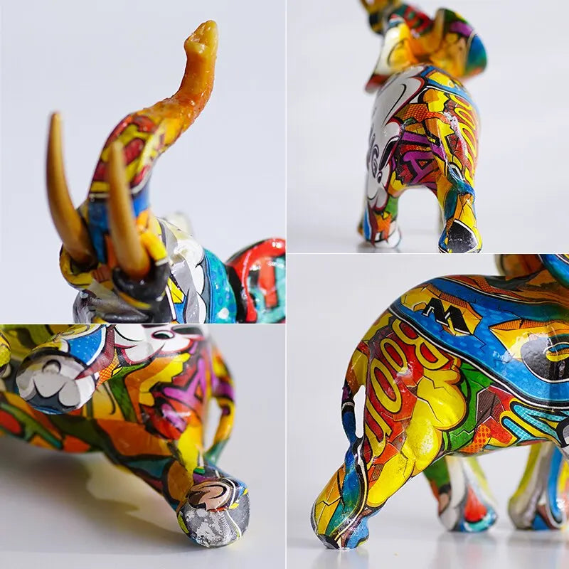Resin Colorful Transfer Printed Elephant Figurines Modern Art Ornaments Animal Feng Shui Home Interior Office Decor Accessories