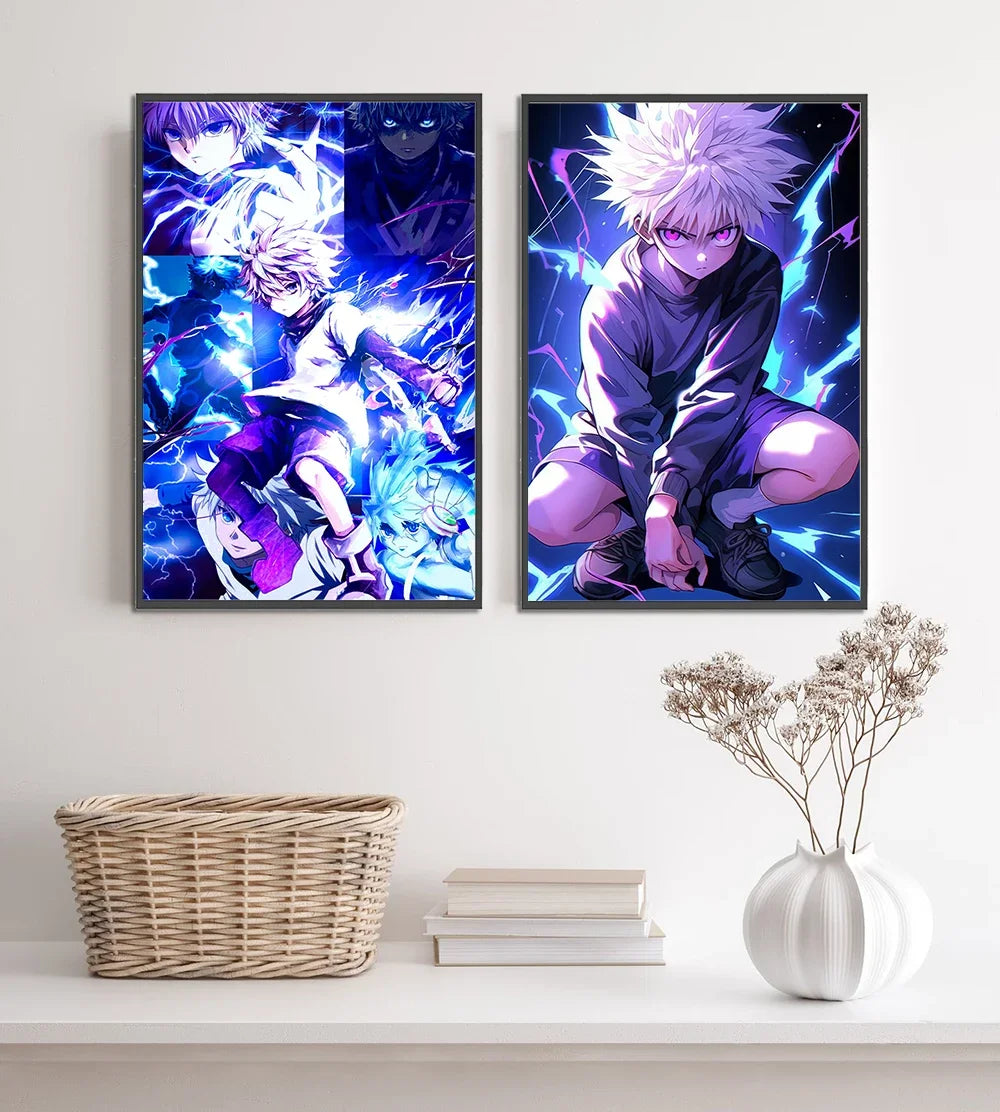 HxH Hot Japanese Anime Self-adhesive Poster Killua Zoldyck Kurapika Gon Freecss Hisoka Wall Decoration Kawaii Room Decor