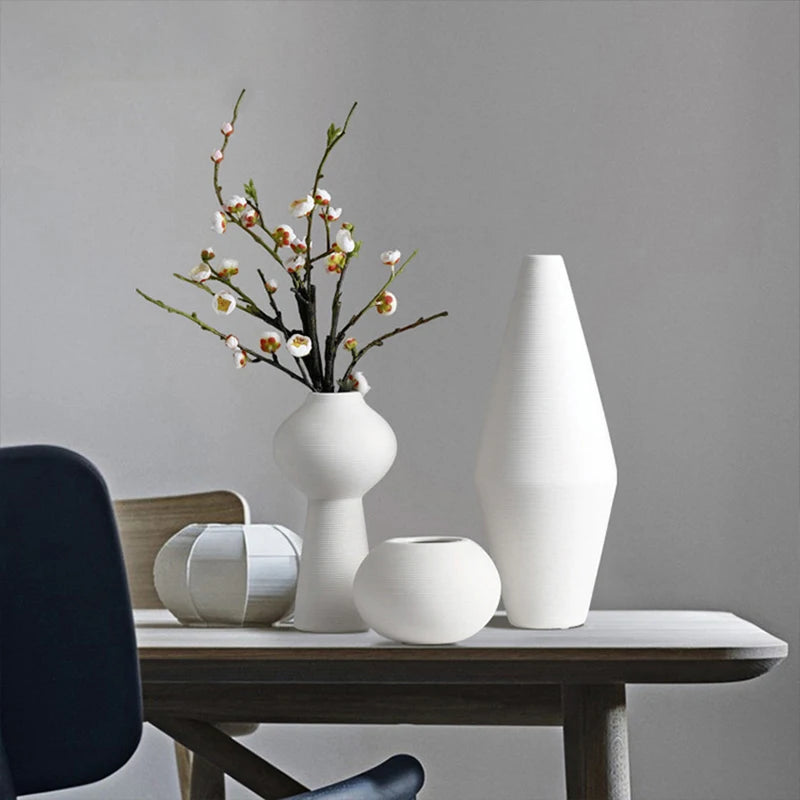 Nordic White Ceramic Vase Handmade Flower Vase Aesthetic Room Decor Vintage Decorative Vases for Wedding Living Room Decoration