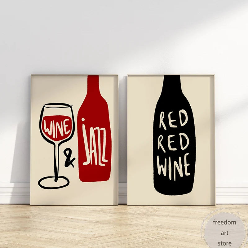 Trendy Vintage Wine Red Red Kitchen Bar Wine Bottle Art Poster Canvas Painting Wall Print Picture for Living Room Home Bar Decor