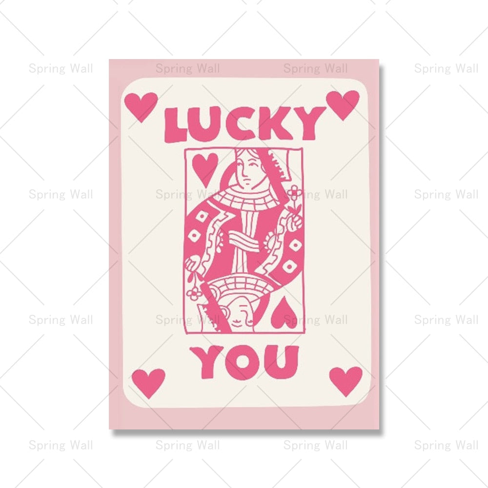 Trendy Retro Wall Art Set, Lucky You Poster, Trendy Aesthetic Print, Queen  of Hearts Wall Art, Ace Card Print, Trendy Queen Funky Poster 