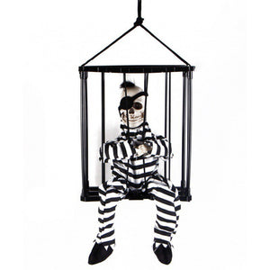 Screaming Animated Halloween Decorations Halloween Decor Prop Scary Skull Cage Prisoner Haunted House Decor, Ghost Light Up Eyes acacuss
