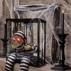 Screaming Animated Halloween Decorations Halloween Decor Prop Scary Skull Cage Prisoner Haunted House Decor, Ghost Light Up Eyes acacuss