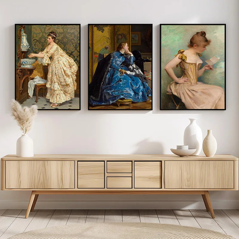 Vintage Victorian Women Mirror Lady Portrait Poster Print Wall Art HD Pictures Canvas Painting Living Room Home Decor Frameless