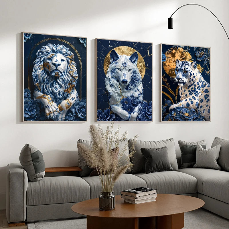 Vintage Porcelain Style  Animals Canvas Painting And Print Abstract Wall Art HD Poster for Living Room Home Decor Frameless Gift
