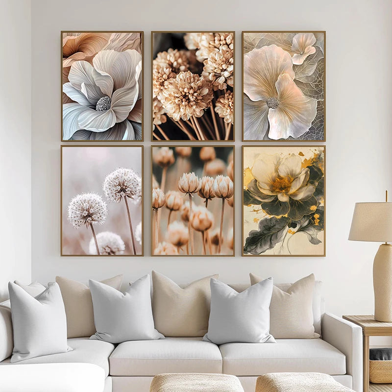 Neutral Modern Plant Art Abstract Minimalist Beige Black Flower Poster Canvas Printing Living Room Bedroom Home Decoration Gift
