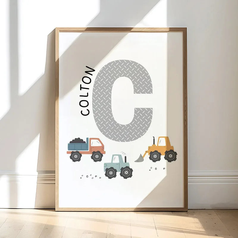 Cartoon Forklift Excavator Car Mud Truck Nursery Wall Art Children's Posters And Prints For Baby Kids Room Decor Canvas Painting