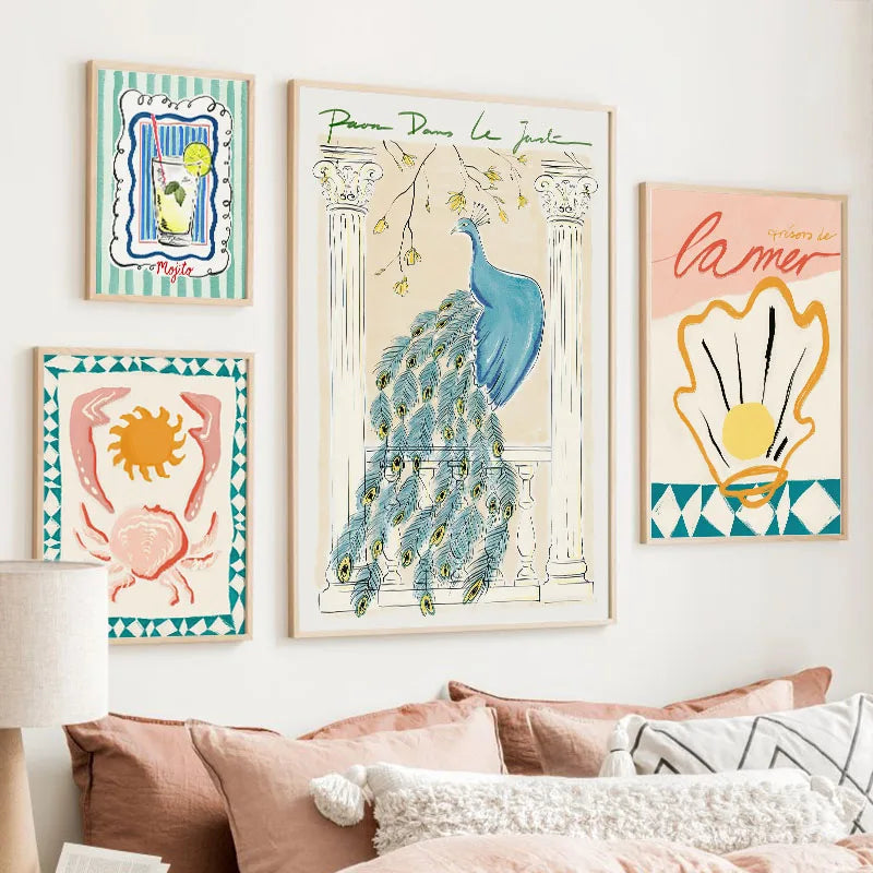 Basketball Peacock Coconut Tree Cocktail Juice Wall Art Canvas Painting Posters And Prints Wall Pictures For Living Room Decor