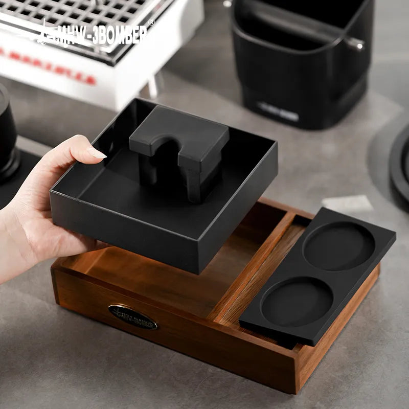 MHW-3BOMBER Multifunctional Coffee Knock Box Vintage Tamping Station Suitable for 51-58mm Portafilters Home Barista Accessories