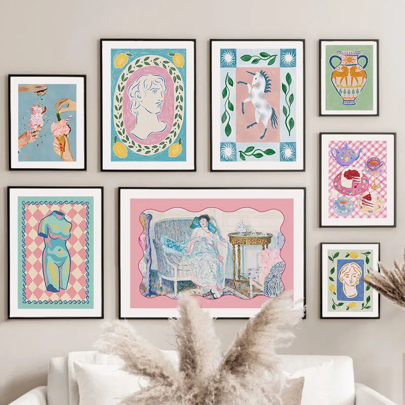 Women's Statue Unicorn Clothes Food Abstract Wall Art Canvas Oil Painting Posters And Prints Wall Pictures For Living Room Decor