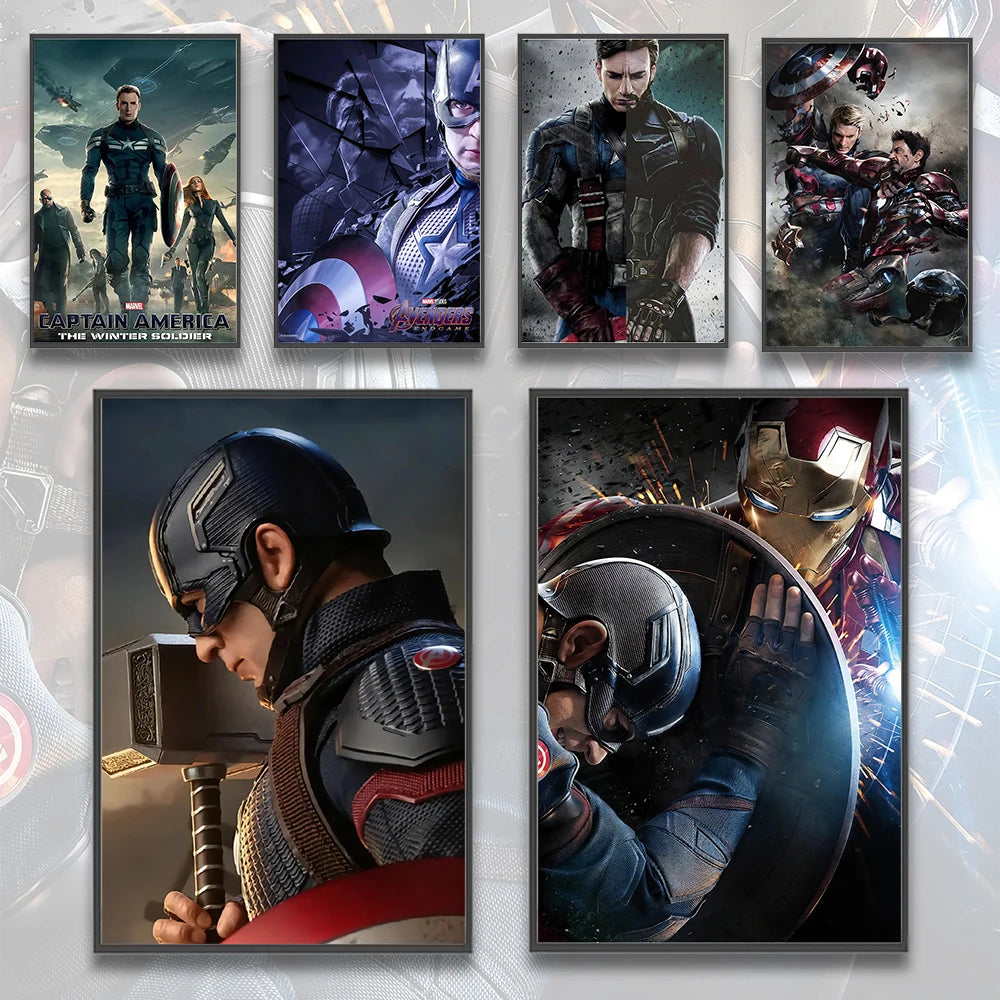 Captain America Self-adhesive Poster HD Decor Marvel Movie Wallpaper Figures Wall Art Bedroom Home Decoration Painting Pictures