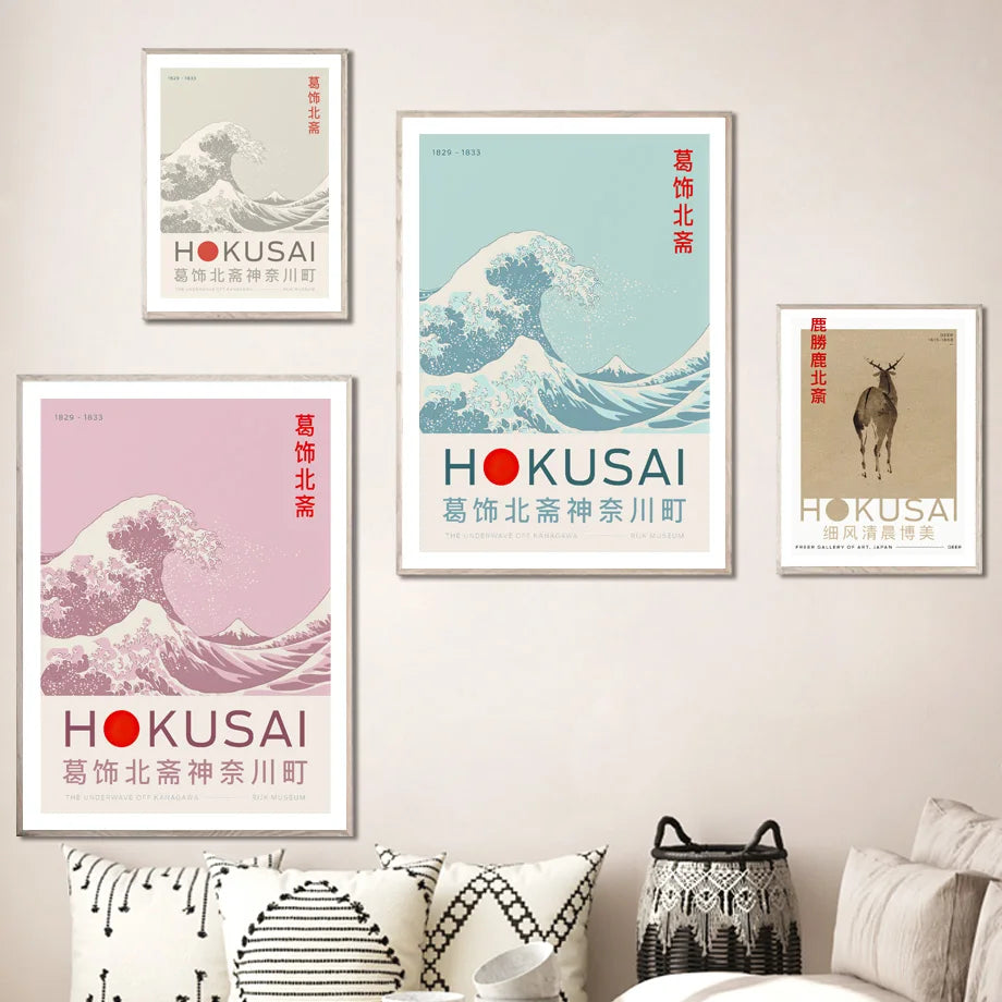 Vintage Hokusai Mount Fuji Deer Japan Landscape Posters And Prints Wall Art Canvas Painting Pictures For Living Room Home Decor