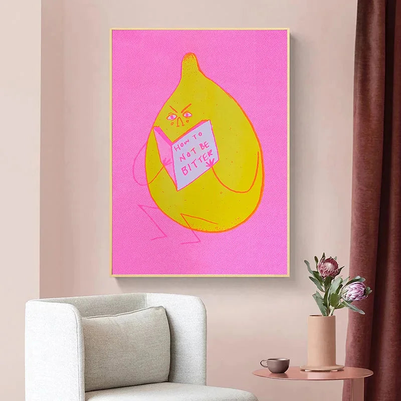 How To Not Be Bitter Cute Fruit Lemon Looking Book Poster And Print Modern Canvas Painting Wall Art Pictures For Home Room Decor