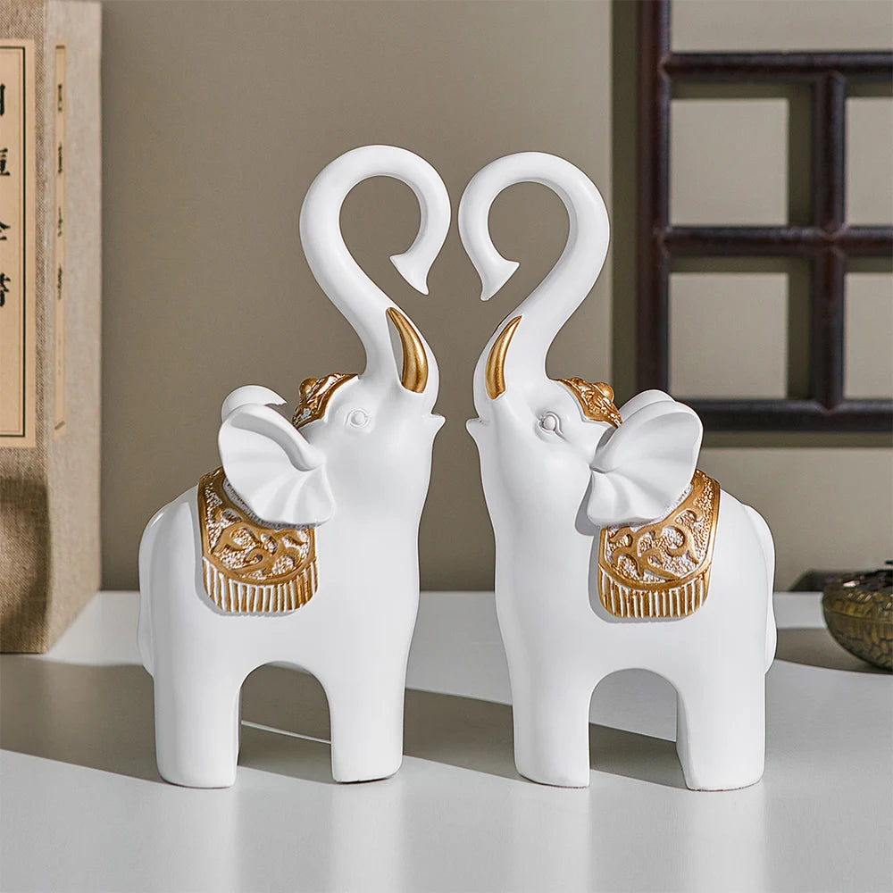Home Decor 2pcs White Elephant Figurine Cute Living Room TV Cabinet Ac