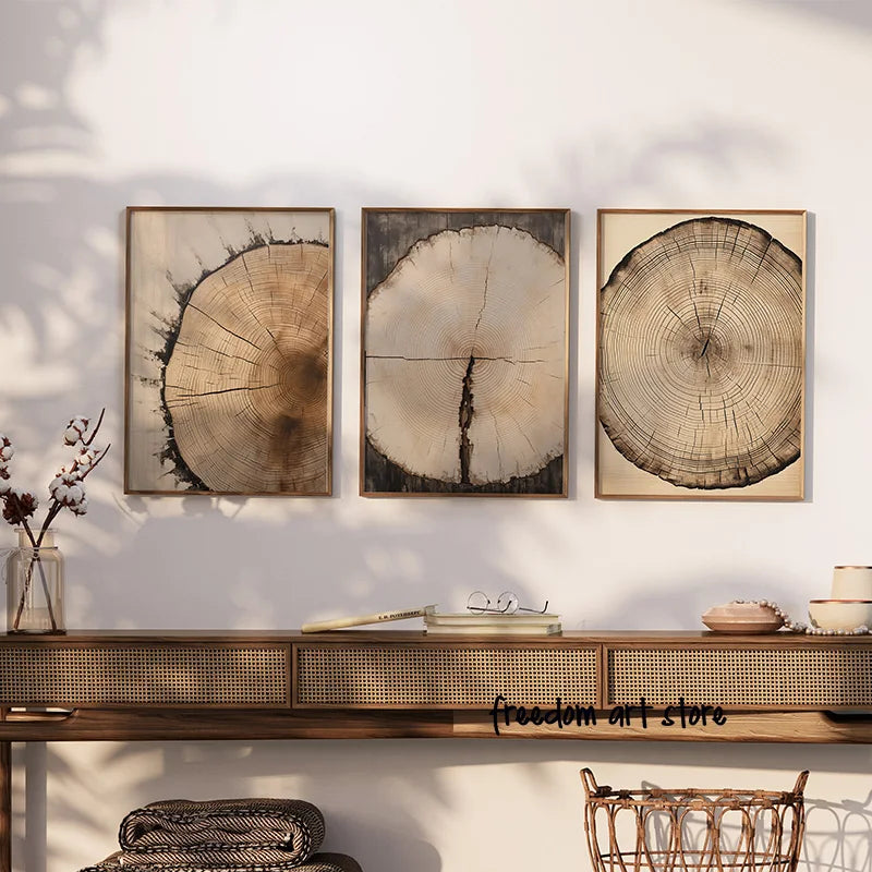 Vintage Old Style Abstract Rustic Tree Rings Art Poster Canvas Painting Wall Prints Picture for Living Room Home Decor Cuadros