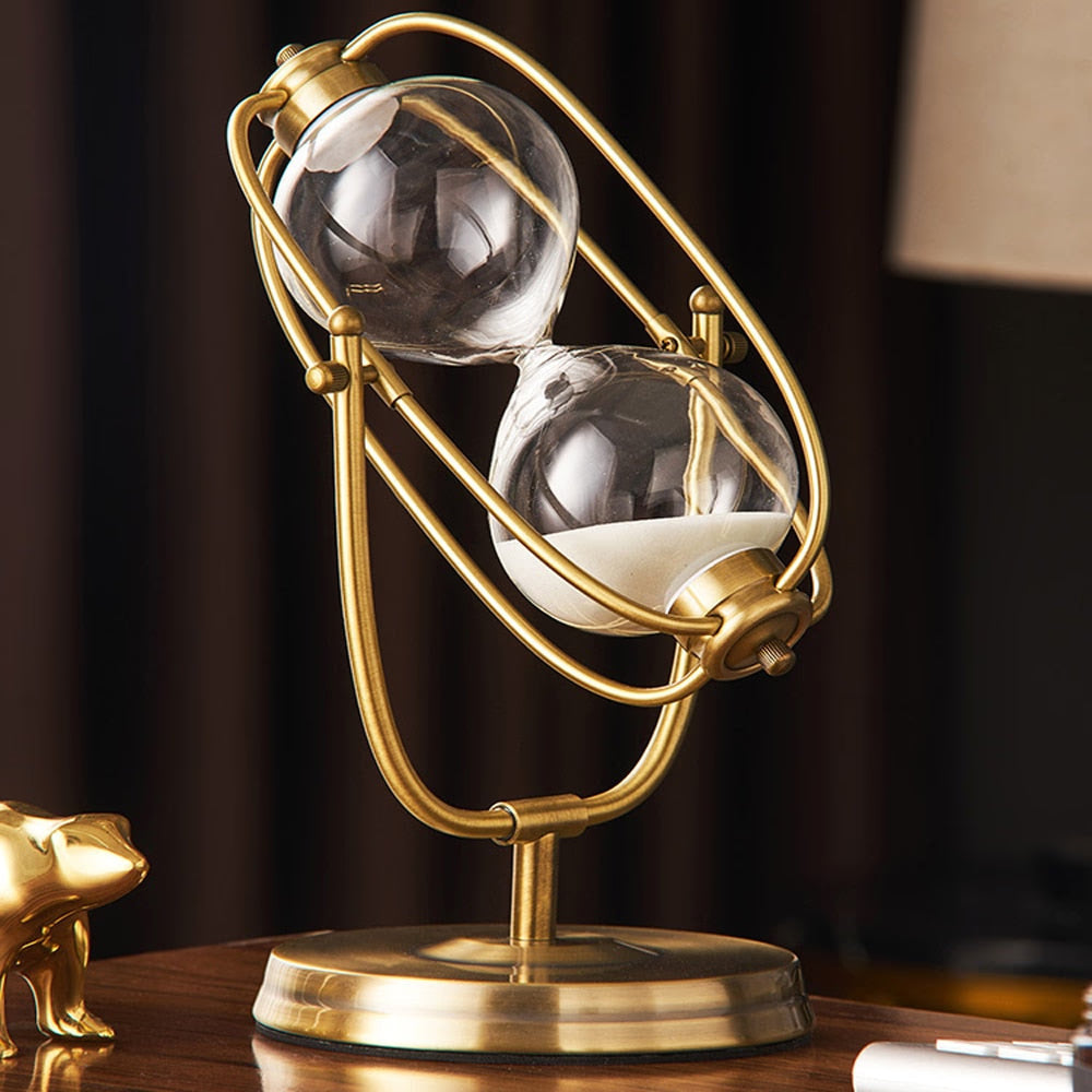 Modern Metal Hourglass Sand Timer Classical Office Bookshelf Study Ornaments Decor Desktop Sand Clock Timer Home Desk Decoration