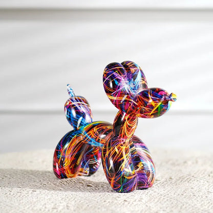 Resin Graffiti Balloon Dog Figurines for Interior Home Desktop Decoration Painting Colorful Art Animals Statue Crafts Decor Item