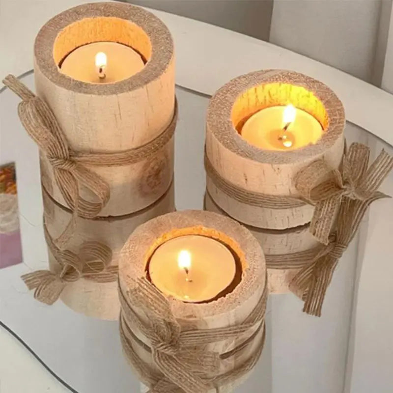 Vintage Bark Stake Candle Holders Plant Flower Pot Hollow Wooden Candlestick Stand Table Ornaments Wedding Party Home Decoration