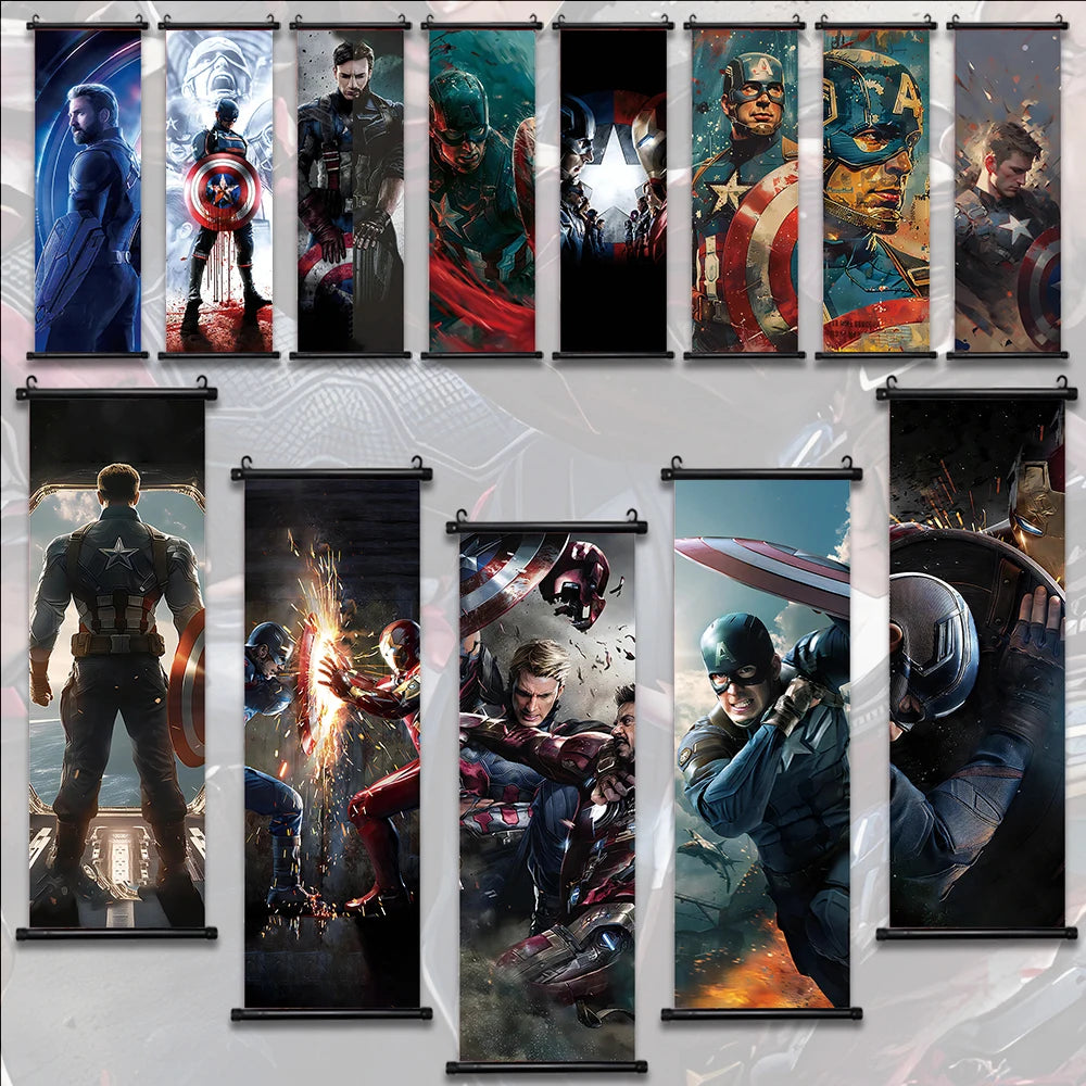 The Avengers Captain America Hanging Scroll Poster Wall Artwork Canvas Painting Home Decoration Decor Marvel Wallpaper Gift