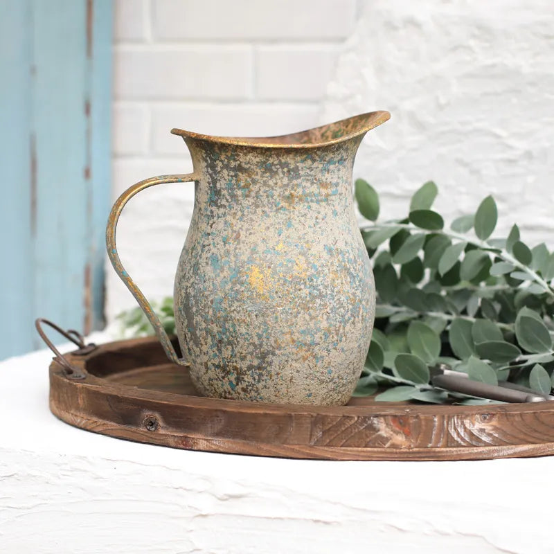 Rustic Shabby Chic Vase Vintage Galvanized Flower Vase Metal Vintage Vase French Style Farmhouse Decorative Pitcher