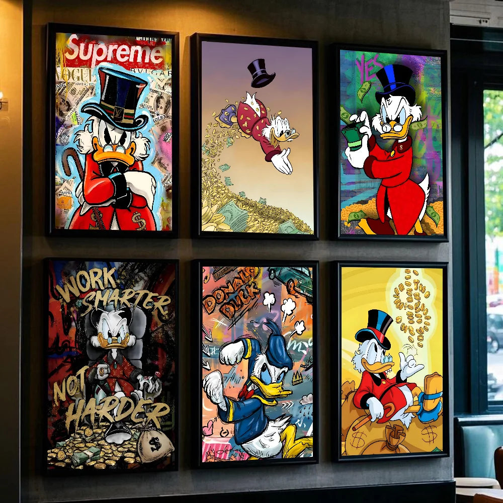 1pc Graffiti DisneyS Donald Duck And Money Retro Poster Self-adhesive Postera Painting Print Aesthetic Pictures Home Room Decor