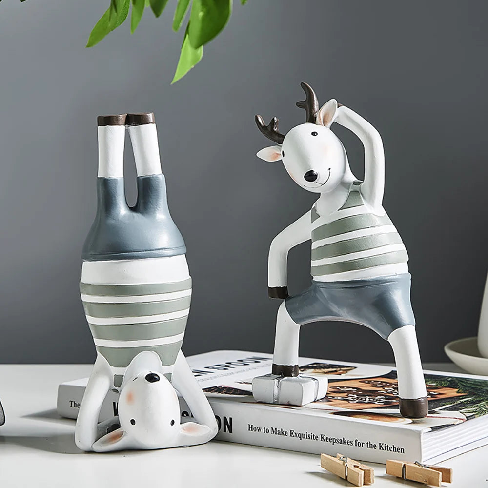 Nordic Style Creative Animal Figurine Adorable Yoga Inverted Deer Home Decor Living Room Bedroom Bedside Table Desk Decor Crafts