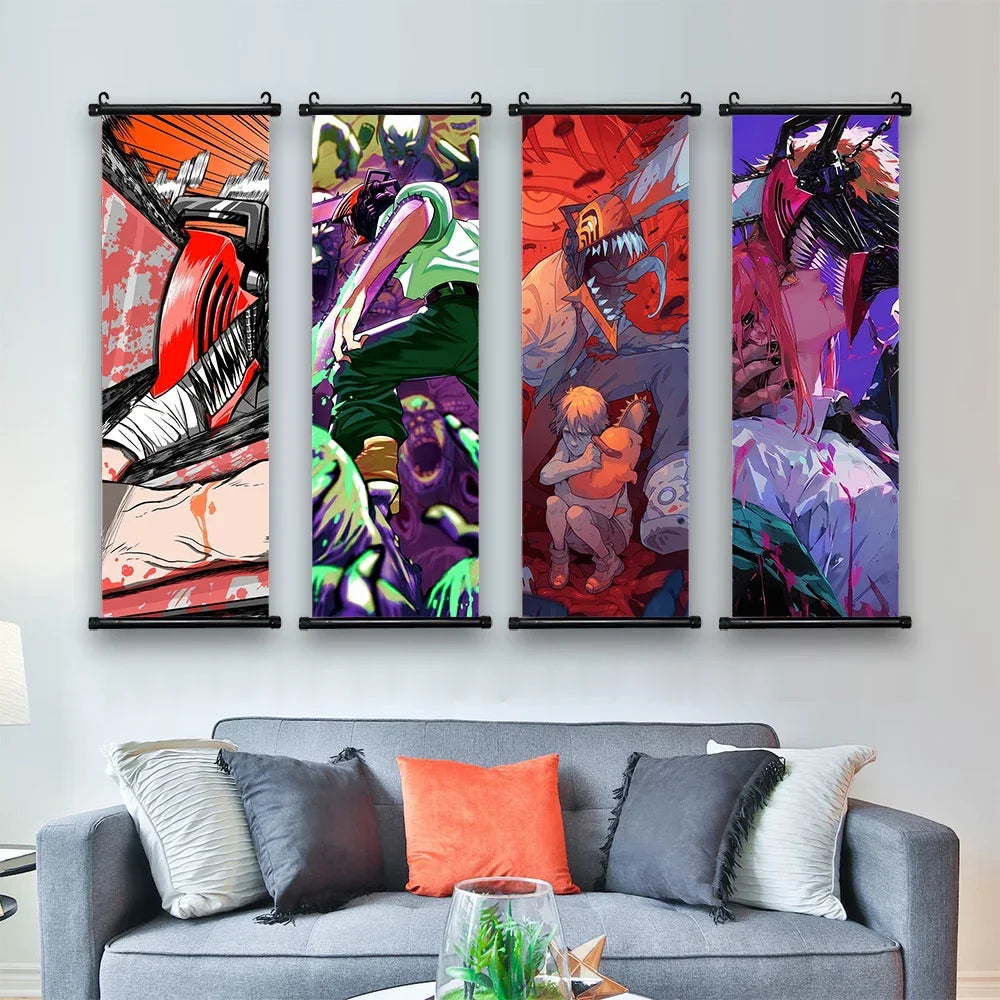 Japan Hot Selling Anime Chainsaw Man Hanging Scroll Poster Decor Canvas HD Printed Wall Art Painting Animation Home Decoration