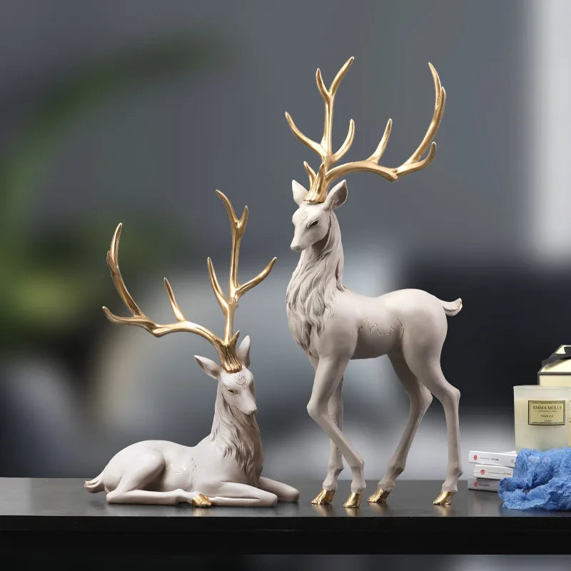High End Deer Statue Reindeer Figurines Resin ELK Sculpture For Living Room Luxury Home Decoration Nordic Tabletop Ornaments New