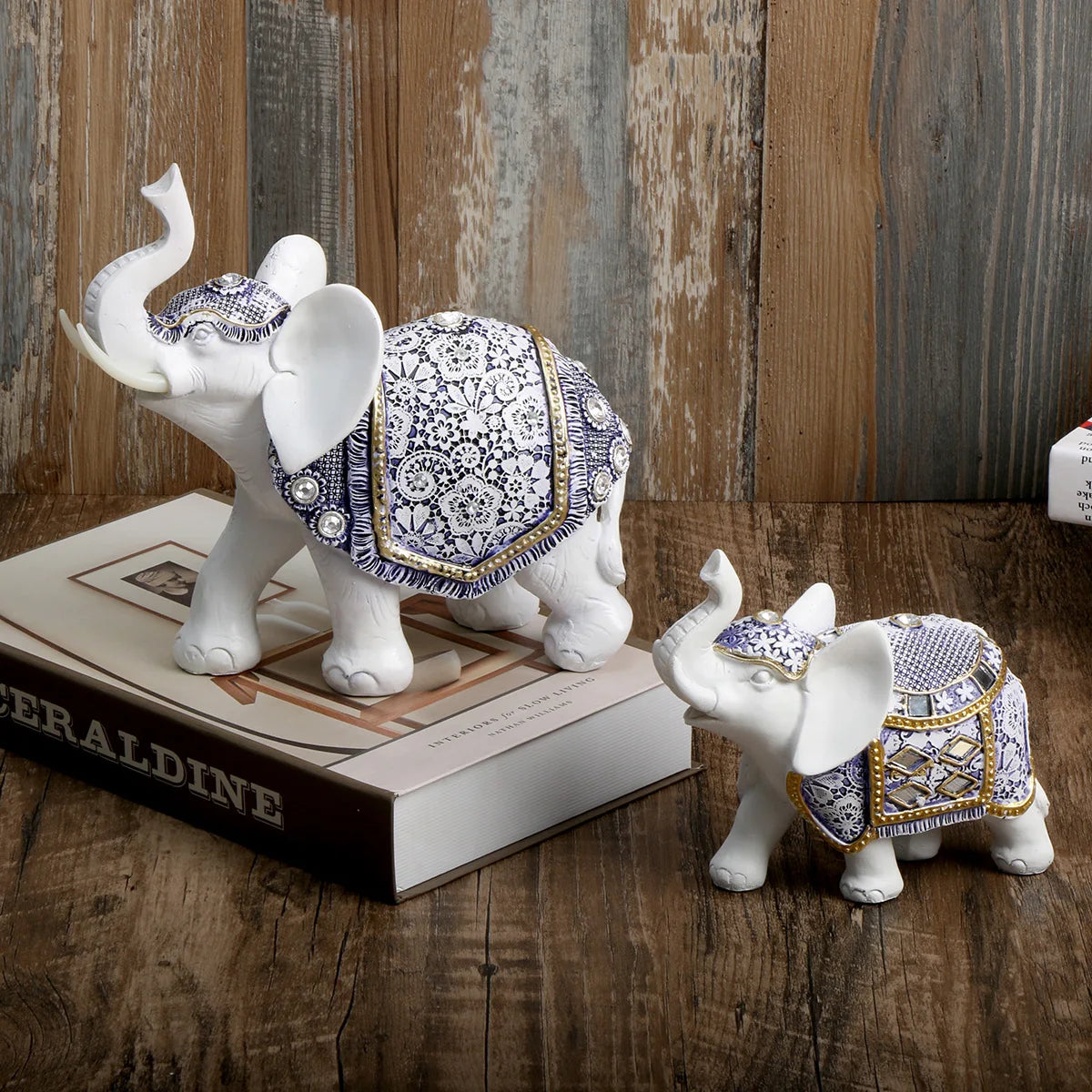 1 blue and white porcelain elephant ornament, living room home decoration