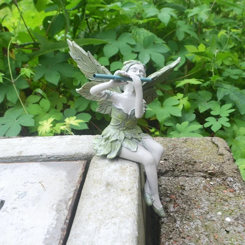 Playing The Flute Fairy Statue Angel Garden Sculpture Decoration Outdoor Garden Lawn Courtyard Resin Crafts