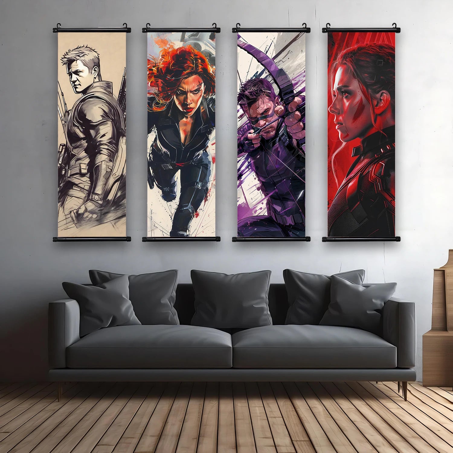 Marvel Black Widow Hanging Scroll Poster Wall Artwork Canvas Painting Home Decoration Decor The Avengers Hawkeye Wallpaper Gift