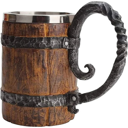 LMETJMA 550ML Handmade Wooden Barrel Beer Mug Bucket Shaped Tankard Cup Stainless Steel Vintage Coffee Mug Tea Cup JT15