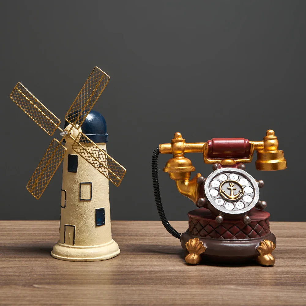 Vintage Windmill Figurine Home Living Room Decorations Antique Design Crafts Resin Dutch Style Statue Cabinet Ornamental Crafts