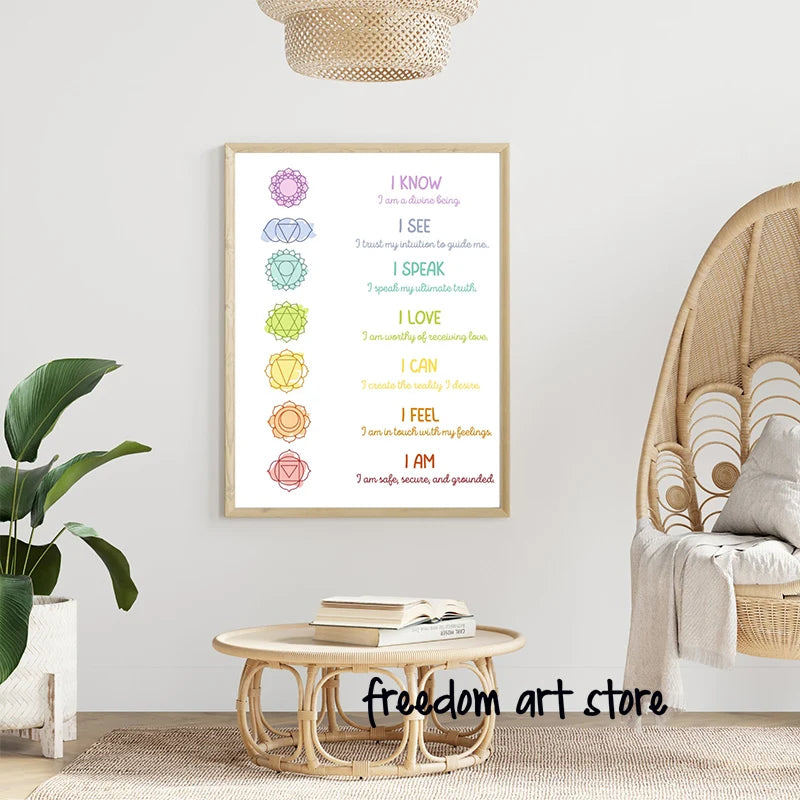 Chakra Manta Affirmations Reiki Yoga Meditation Art Poster Spiritual Healing Canvas Painting Wall Print Picture Room Home Decor