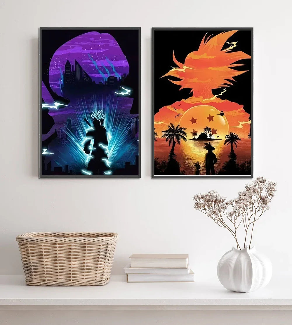 Dragon Ball Anime Self-adhesive Poster Gohan Wallpapr Goku Figures Frieza Home Decoration Painting Wall Art Vegeta Cartoons Gift