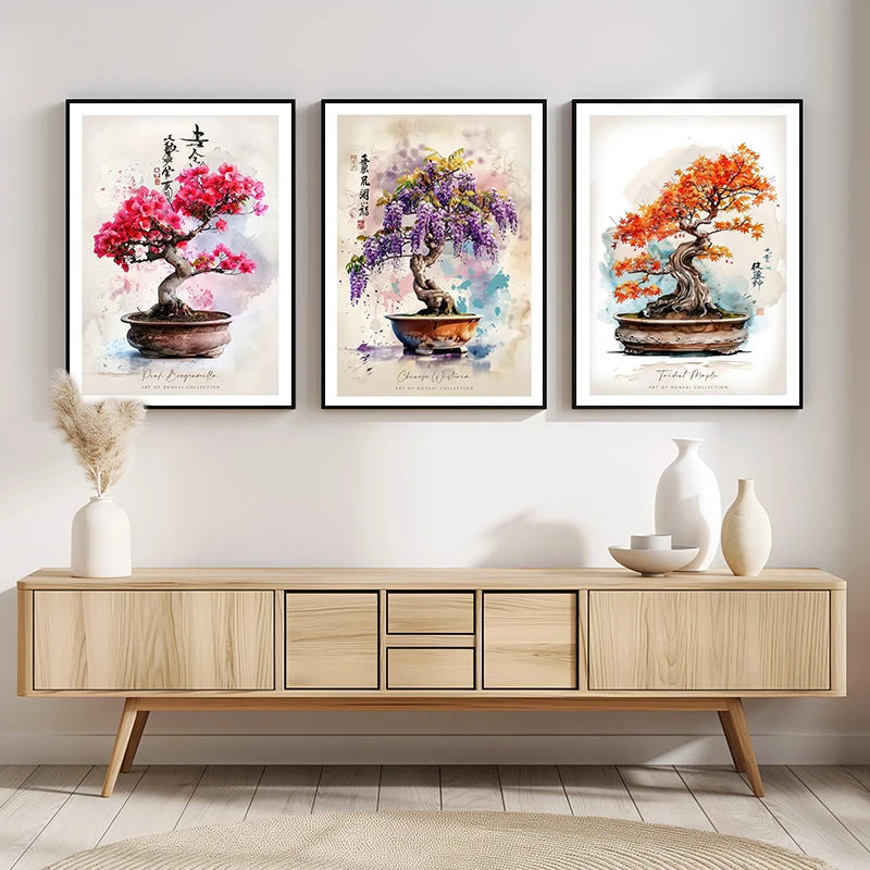 Modern Classic Plant Art Rhododendron Maple Sakura Bonsai Poster Canvas Paintings Wall Art Pictures For Room Office Home Decor