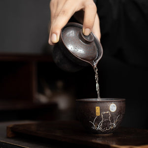 Silver Spot Travel Tea Set, One Pot One Cup Ceramic Chinese Gaiwan Creative Retro High-end Tea Set for Longjing Green Tea acacuss