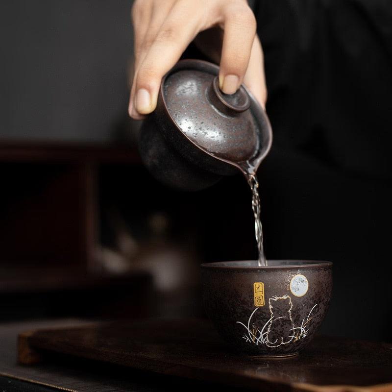 Silver Spot Travel Tea Set, One Pot One Cup Ceramic Chinese Gaiwan Creative Retro High-end Tea Set for Longjing Green Tea acacuss