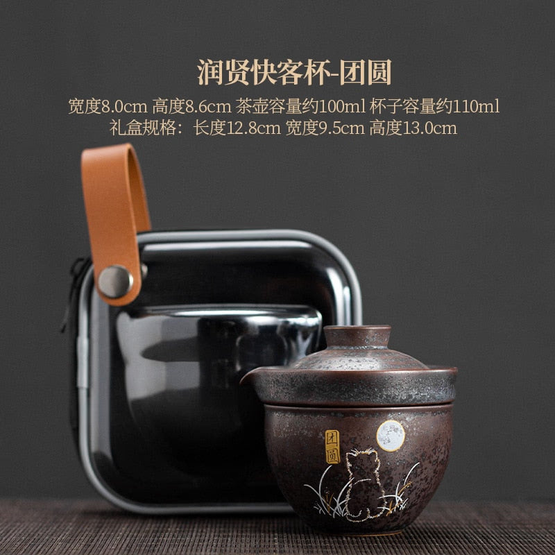 Silver Spot Travel Tea Set, One Pot One Cup Ceramic Chinese Gaiwan Creative Retro High-end Tea Set for Longjing Green Tea acacuss
