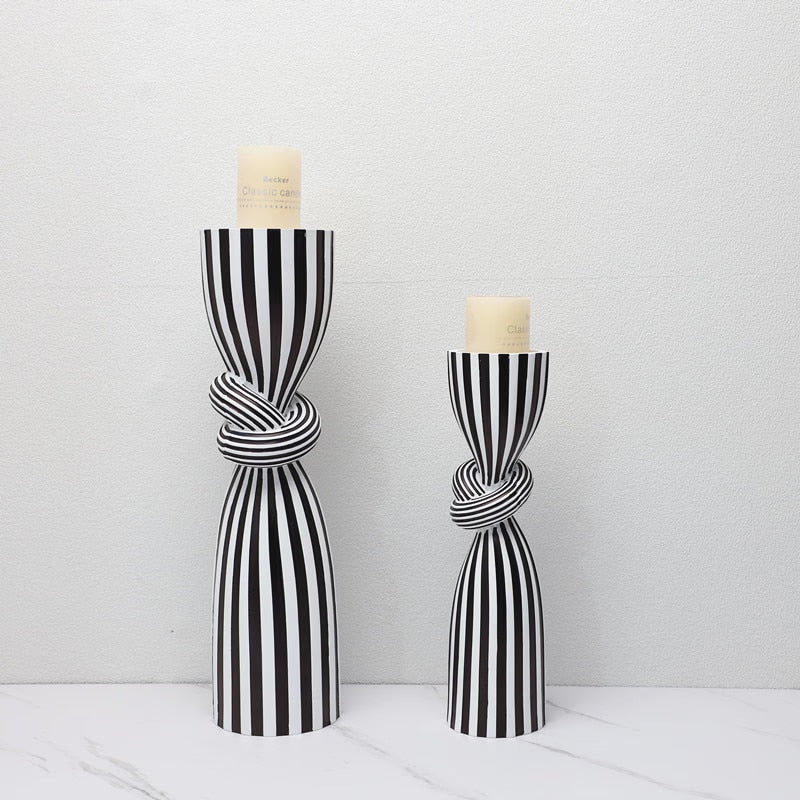 Simple Black and White Striped Kink Candlestick Resin Ornaments Living Room Dining Table Decorations Room Decoration acacuss