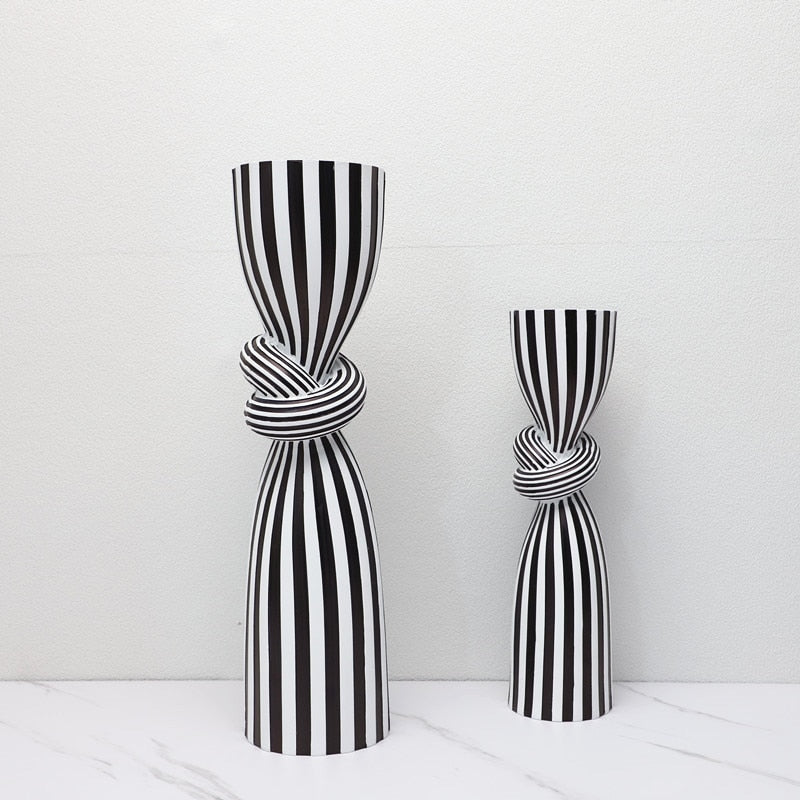 Simple Black and White Striped Kink Candlestick Resin Ornaments Living Room Dining Table Decorations Room Decoration acacuss
