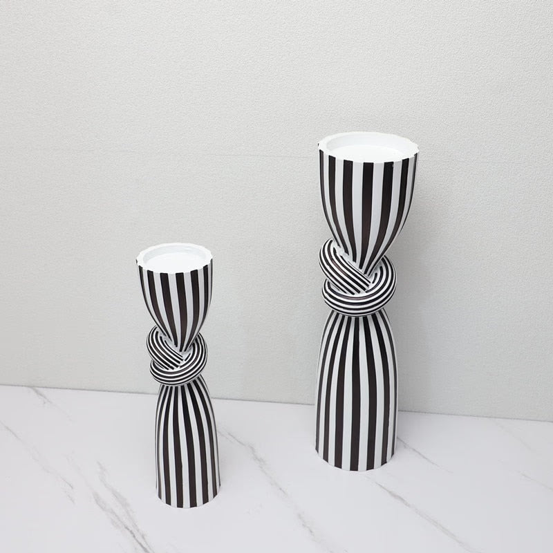Simple Black and White Striped Kink Candlestick Resin Ornaments Living Room Dining Table Decorations Room Decoration acacuss