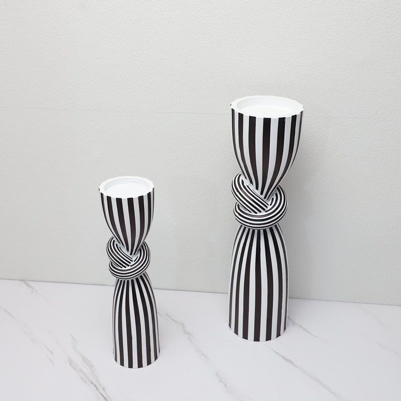 Simple Black and White Striped Kink Candlestick Resin Ornaments Living Room Dining Table Decorations Room Decoration acacuss