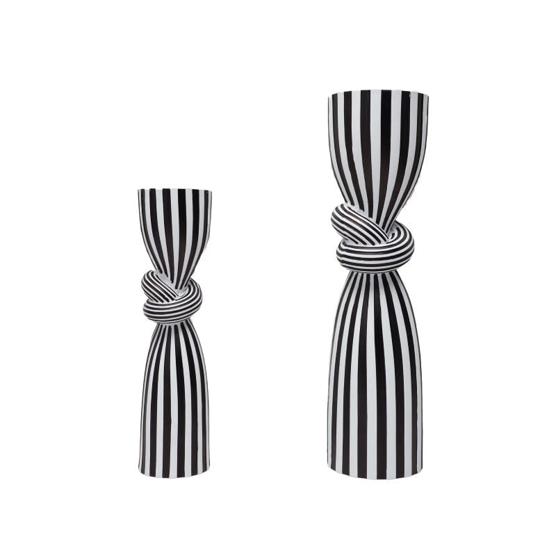 Simple Black and White Striped Kink Candlestick Resin Ornaments Living Room Dining Table Decorations Room Decoration acacuss