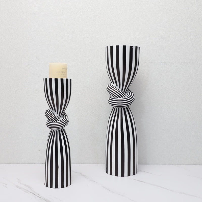 Simple Black and White Striped Kink Candlestick Resin Ornaments Living Room Dining Table Decorations Room Decoration acacuss