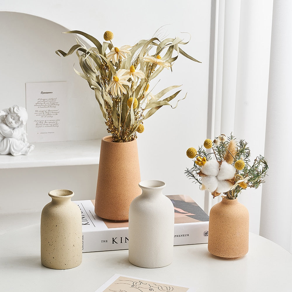 Simple Frosted Ceramic Vase Nordic Home Living Room Decoration Cachepot for Flowers Desk Table Decoration Wedding Decoration acacuss