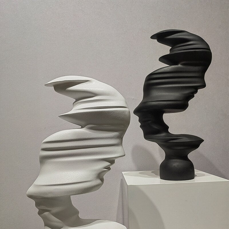 Simple and Abstract Face Black and White Head Sculpture Living Room Decoration Study Resin Figure Art Decor acacuss