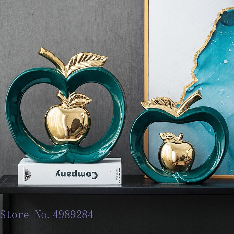 Simulated Apple Hollow Golden Ceramic Art Crafts Desktop Storage Ornaments Candy Jar Storage Box Golden Apple Home Furnishings acacuss